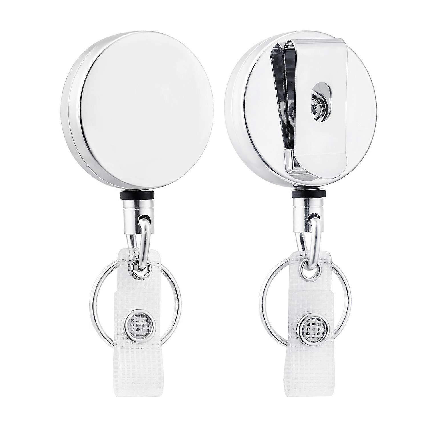 Card sets Belt Key Ring metal Retractable Pull Badge Reel ID Lanyard Name Tag Card Badge Holder Reels Recoil Chain Clips (2 Pieces)