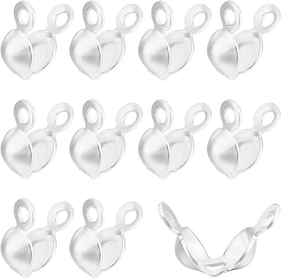 1Box 20Pcs Bead Tips Sterling Silver Knot Covers Clamshell Crimp Tips Beads Fold-Over Bead Covers Ends Caps