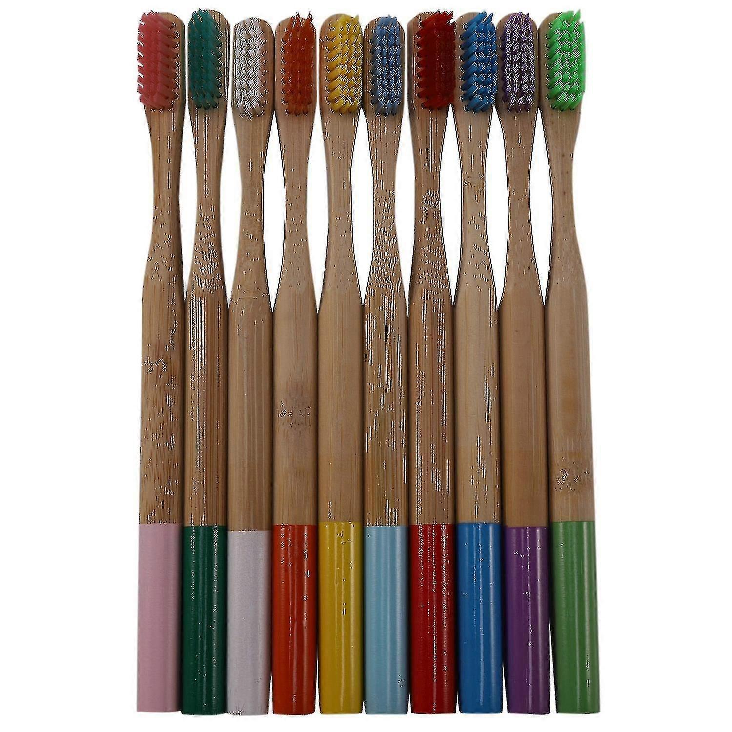 10-pack Bamboo Toothbrush Medium Bristles Biodegradable - Toothbru Cylindrical Low C
