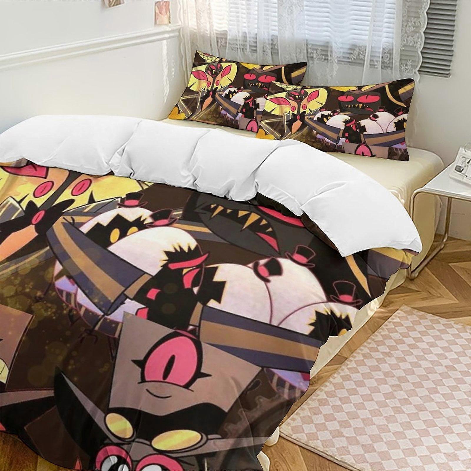 v113 Hazbin Hotel Conjunto de Cama Twin de 3 Peças - Inclui 1 Edredom Individual e 2 Fronhas de Cama - Microfibra Resistente ao Desbotamento - Hazbin Hotel io113