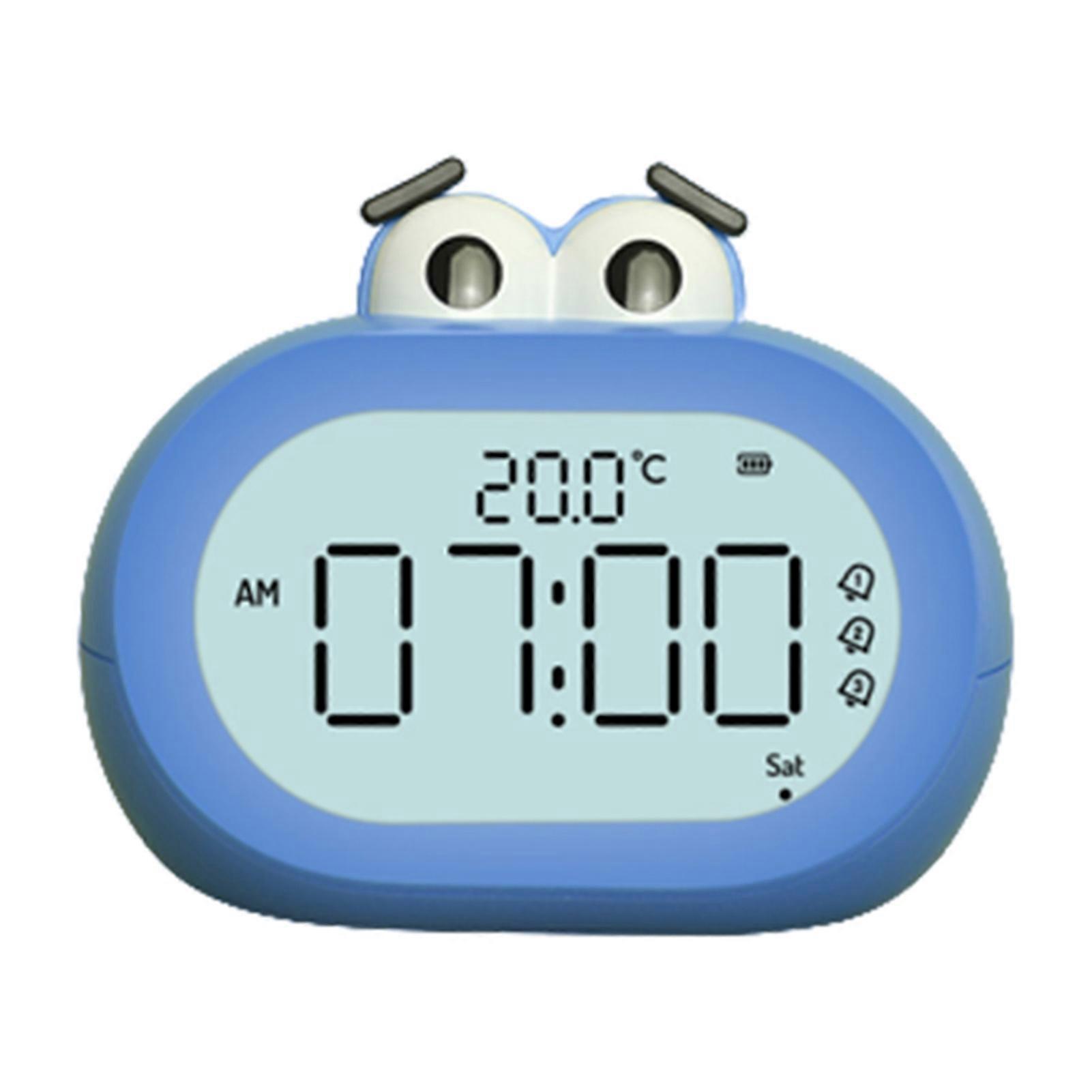Cartoon Alarm Clock with Backlit Digital Table Clock with Temperature Display