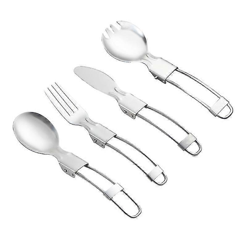 Auspicious-folding Cutlery, 4 Piece Folding Outdoor Knife Fork Spoon Stainless Steel(silver)