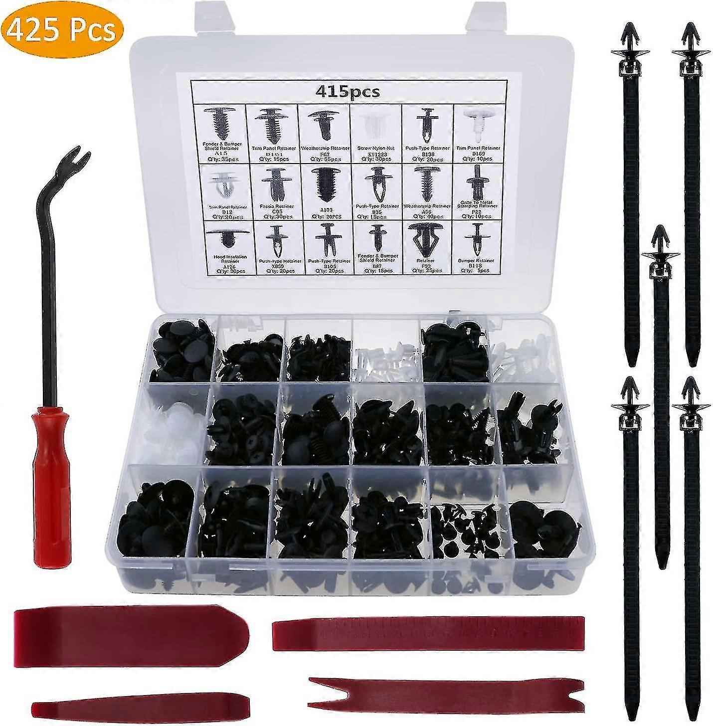 425pcs Plastic Rivet Clips Universal Rivet Nylon Black Clips, Plastic Rivets Universal Protective Fastener For Auto Cars, With Removal Pliers And
