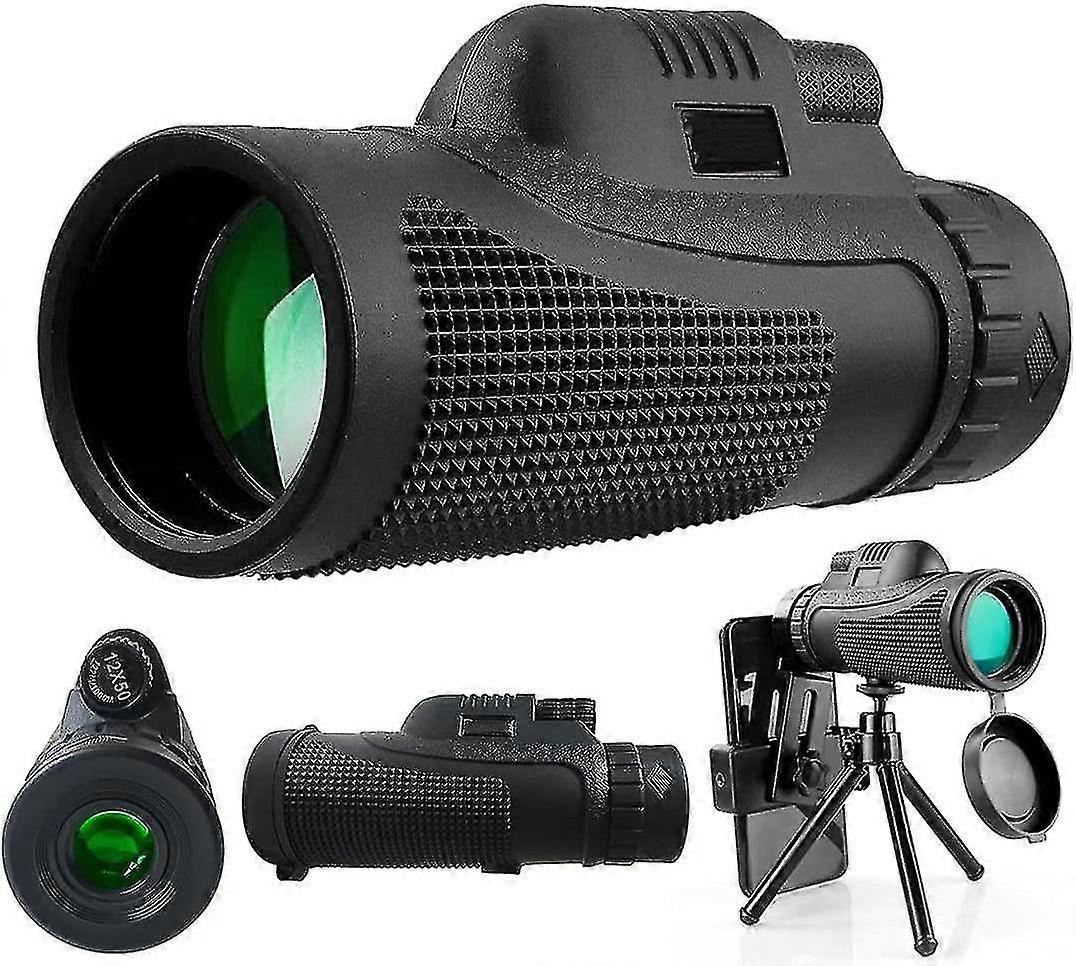 12x50 Monocular Telescope, Ipx7 Waterproof Low Night Vision Monocular With Bak4 Prism, 360ft/1000yds View Field For Wildlife Bird Watching Hunting Cam