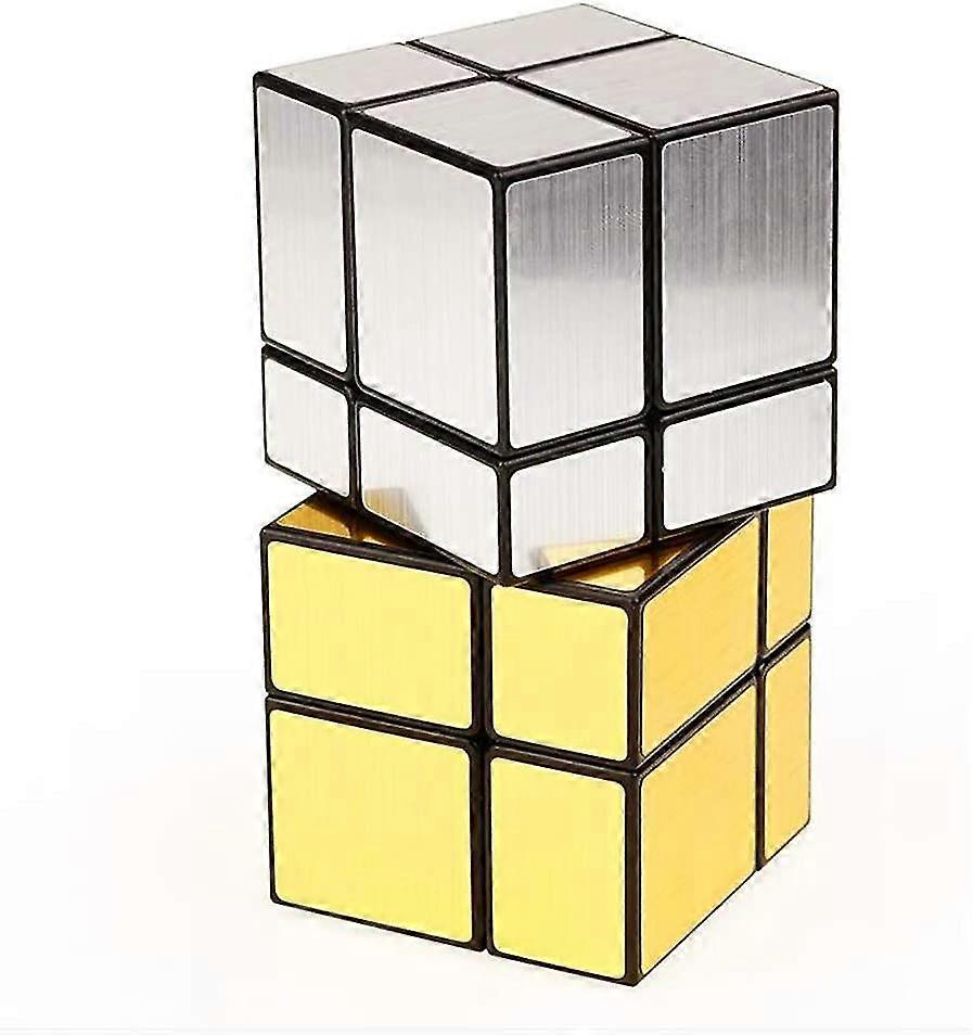 Educational Toys Irregular 2x2x2 Mirror Rubik's Cube 3d Magic Puzzle Cube (2-pack-silver & Gold)