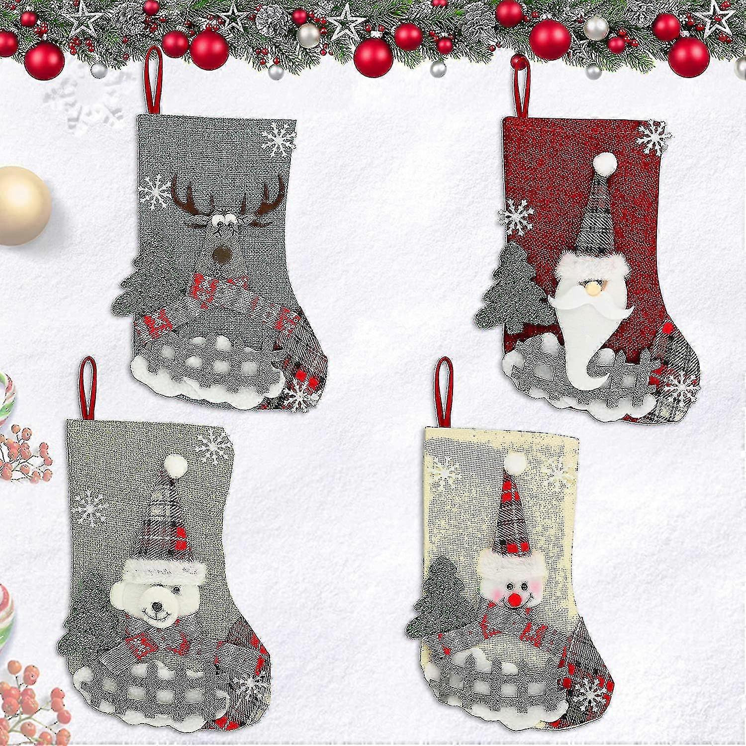 Christmas Sock Hanging 4pcs With Snowman Santa Elk Bear