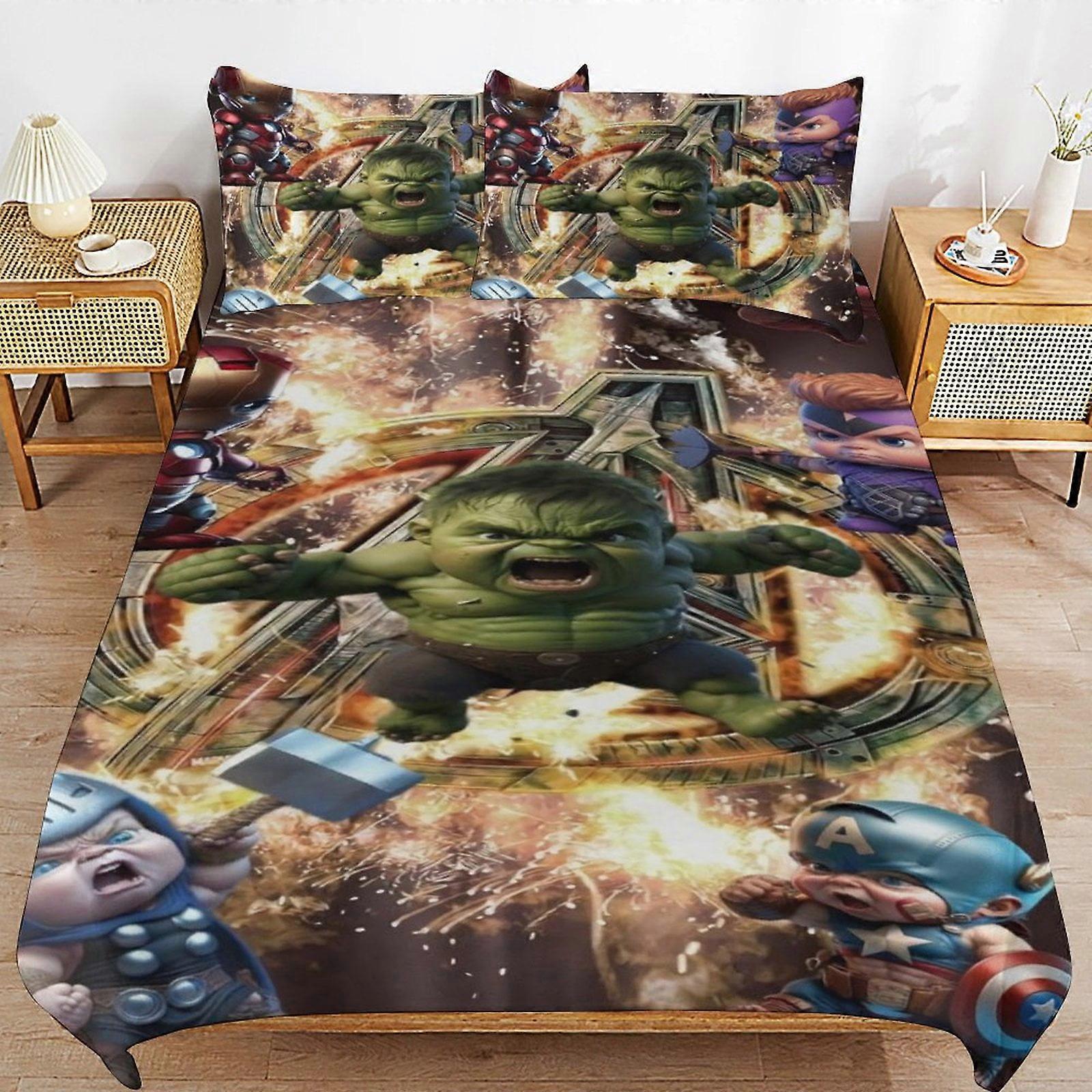 v2727 Lençóis de Cama Conjuntos de Cama The Hulk Ultra Macio Capa de Edredom Amigável à Pele 3 Peças, Conjunto de Capa de Edredom Fofo para Meninos Meninas Crianças (1 Duv