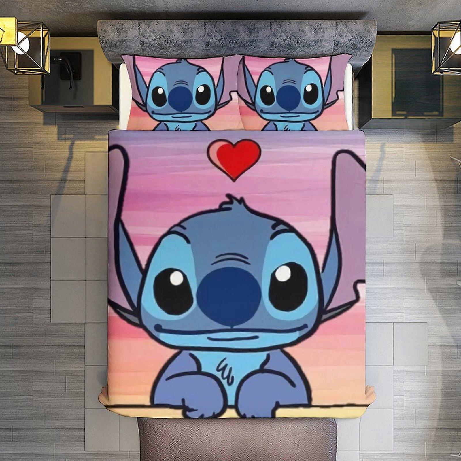 v3298 Lençóis de Cama Stitch 3 Peças Conjunto de Capa de Edredom Tamanho Completo Super Macio Resistente ao Desbotamento Microfibra 1 Capa com Zíper e 2 Fronhas, Fácil Ca