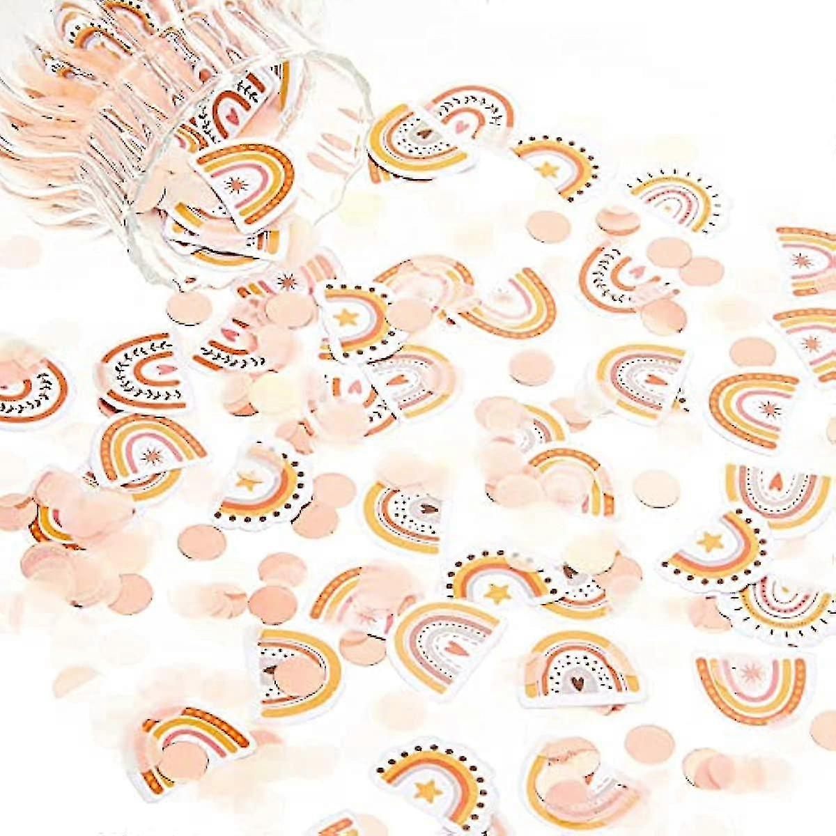 300 Pcs Boho Rainbow Paper Confetti Rainbow Confetti Table Decorations With 1000 Pcs Round Tissue Paper Table Confetti Dots Rose Gold Confetti For Tab