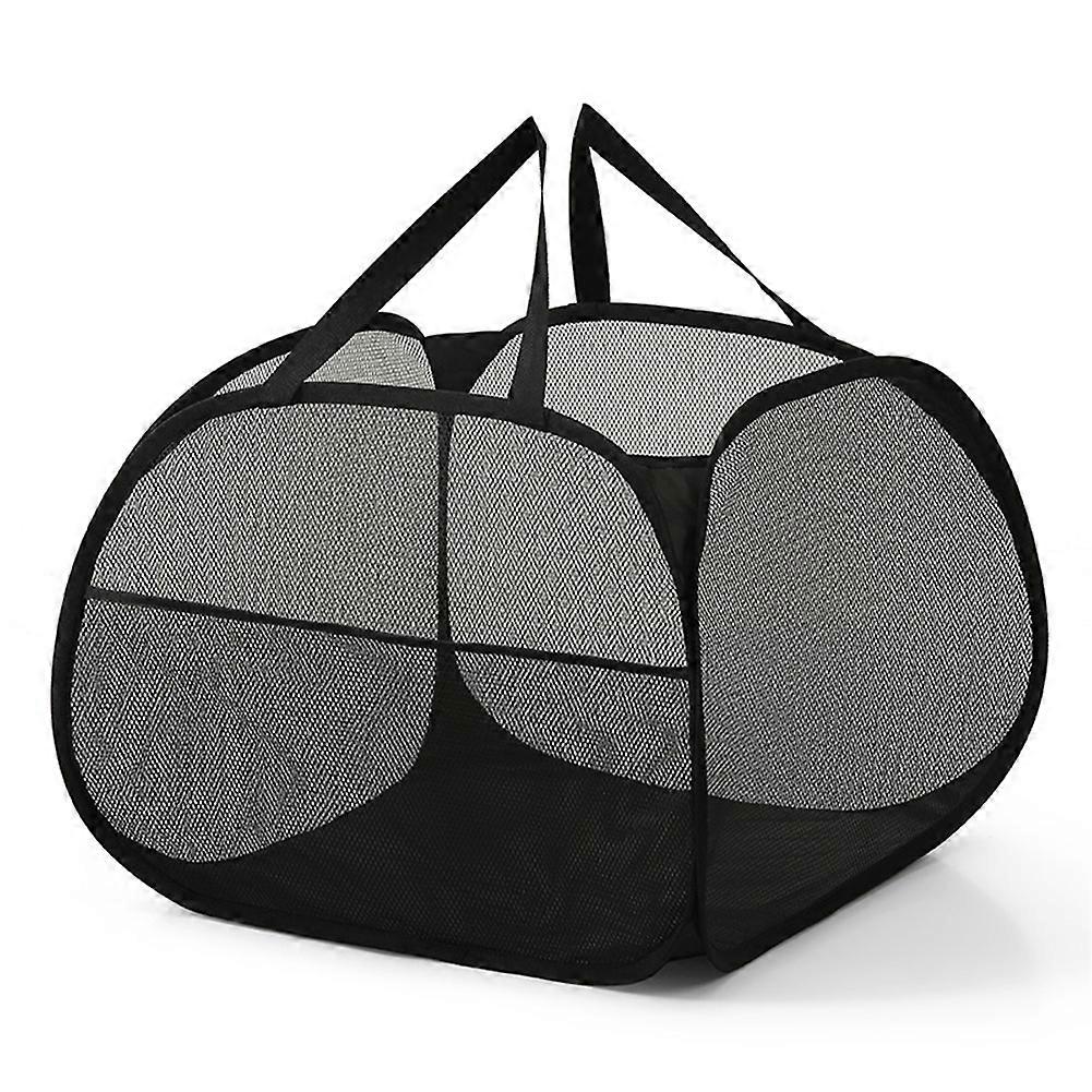 Collapsible Mesh -Up Laundry Hamper with Strong Handles, Opening Clothes Hamper with Side Pockets