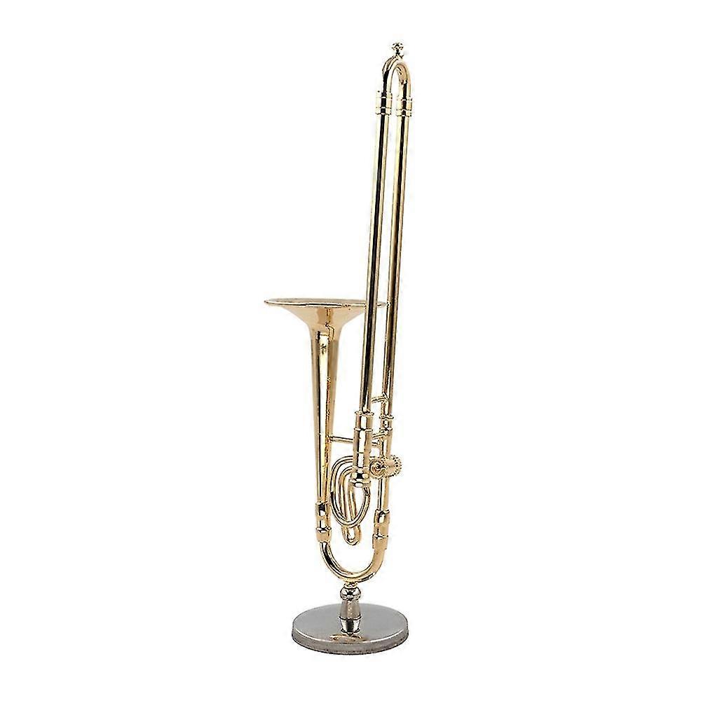 12cm Miniature Pure Copper Trombone Model With Support Mini Musical Instrument Model With Black Lea