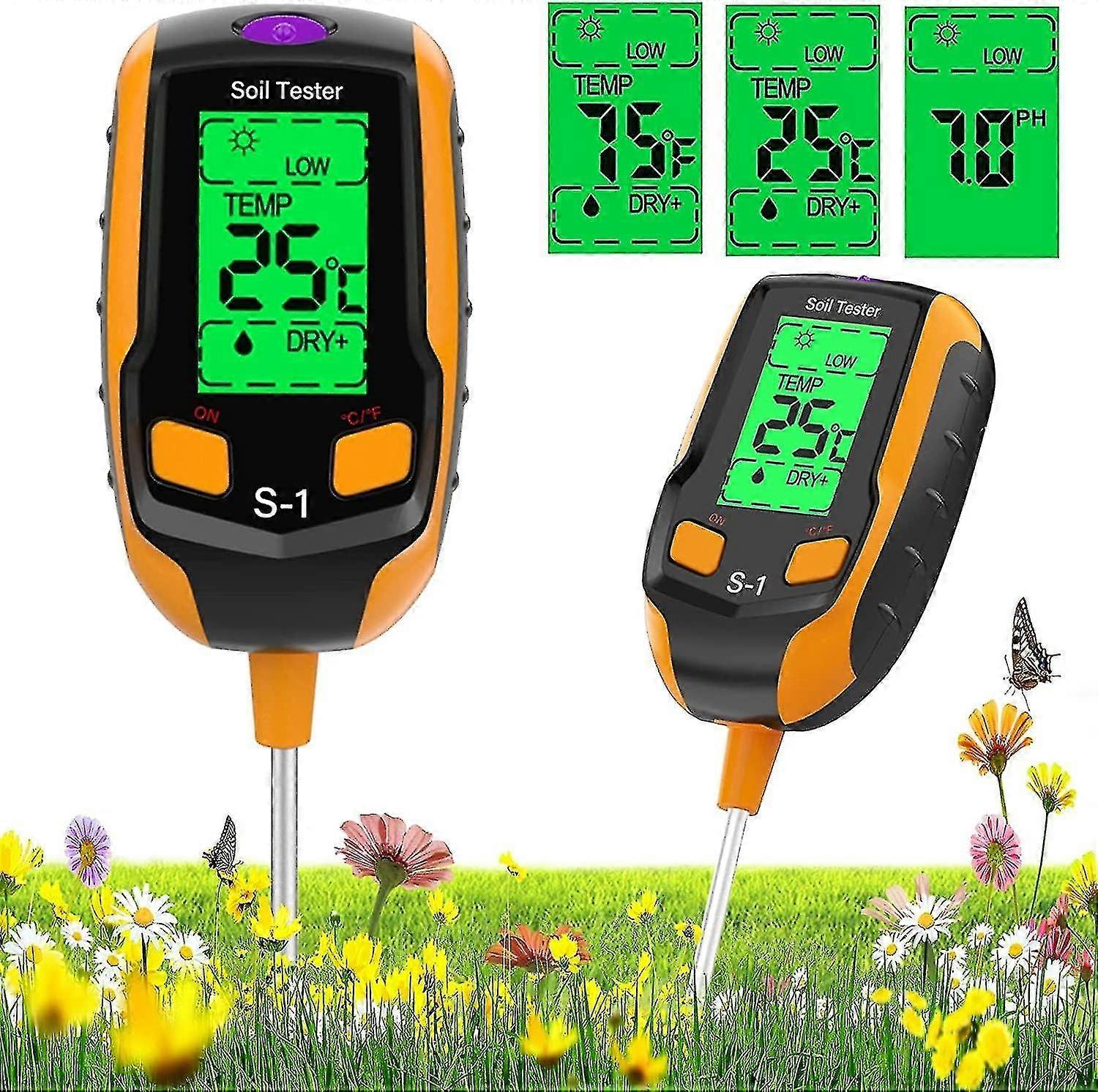 Soil Ph Meter 4-in-1soil Moisture Meter For Houseplants Soil Test Kit With 20 Labels Plant Water Tester For Soil Ph Moister Light Temperature For Gar