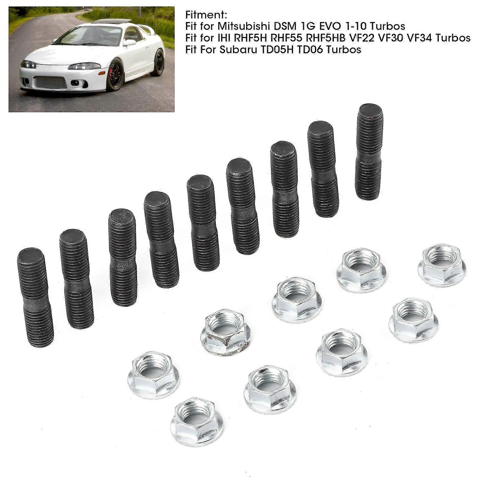9Pcs M10x1.25 Turbo Studs Lock Nuts Kit Car Vehicle Accessory Fit for Mitsubishi