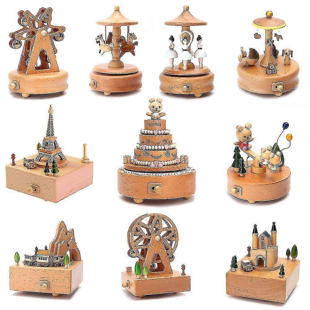 كاروسيل مربع موسيقي خشبي الموسيقى الخشبية الحرف اليدوية الرجعية هدية عيد ميلاد خمر اكسسوارات الديكور المنزلي يوم عيد الميلاد