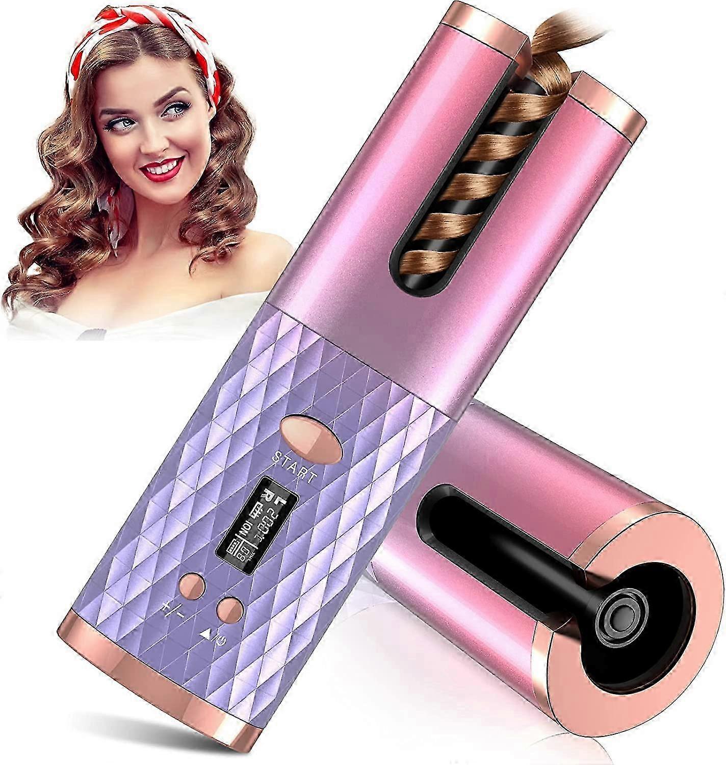 Automatic Curling Iron, Hair Curler with 6 Temps & Timer, Portable Hair Curlers, Rechargeable Rotating Curling Iron Wand, Self Hair Curling Iron for L
