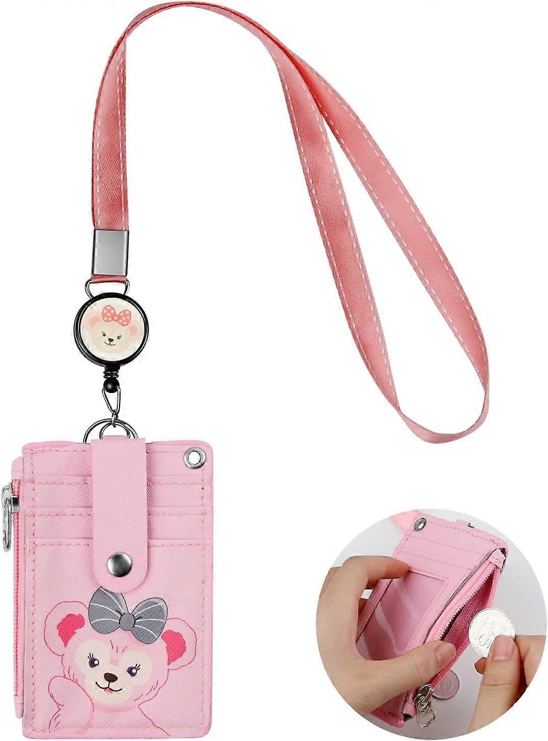 2pcs PU Lanyard Card Holder, 5 Card Slots and 1 Zipper Pocket, Total Length 57cm, Badge Holder with Retractable Buckle