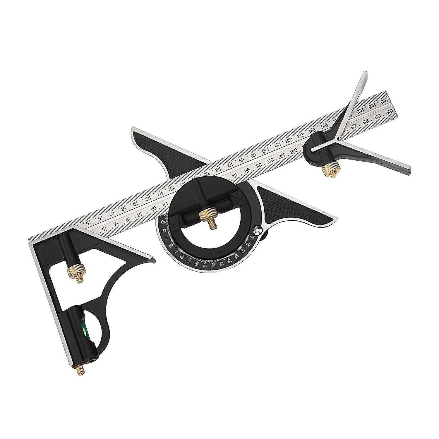 Metal Combination Square Multifunction Carpentry Ruler Combination Angle Ruler with Zero Head Level Angle Protractor Straight 300mm