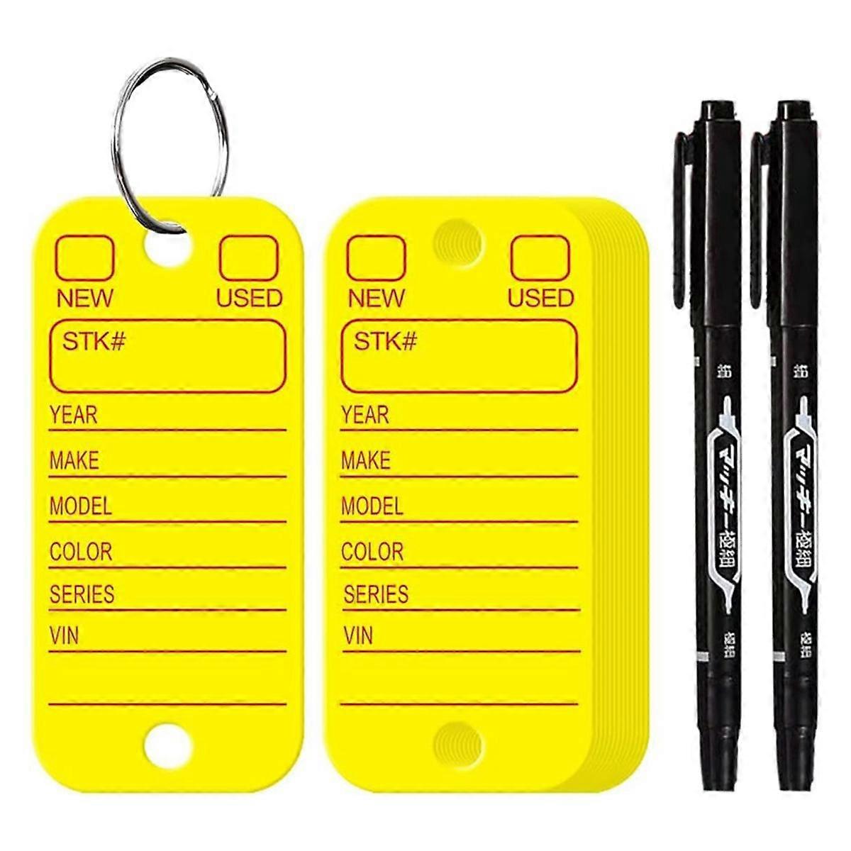 PVC Tags with Labels and Rings, Car Key Tags for Organization, Identifiers, and Luggage Tags with Markers 200PCS Yellow