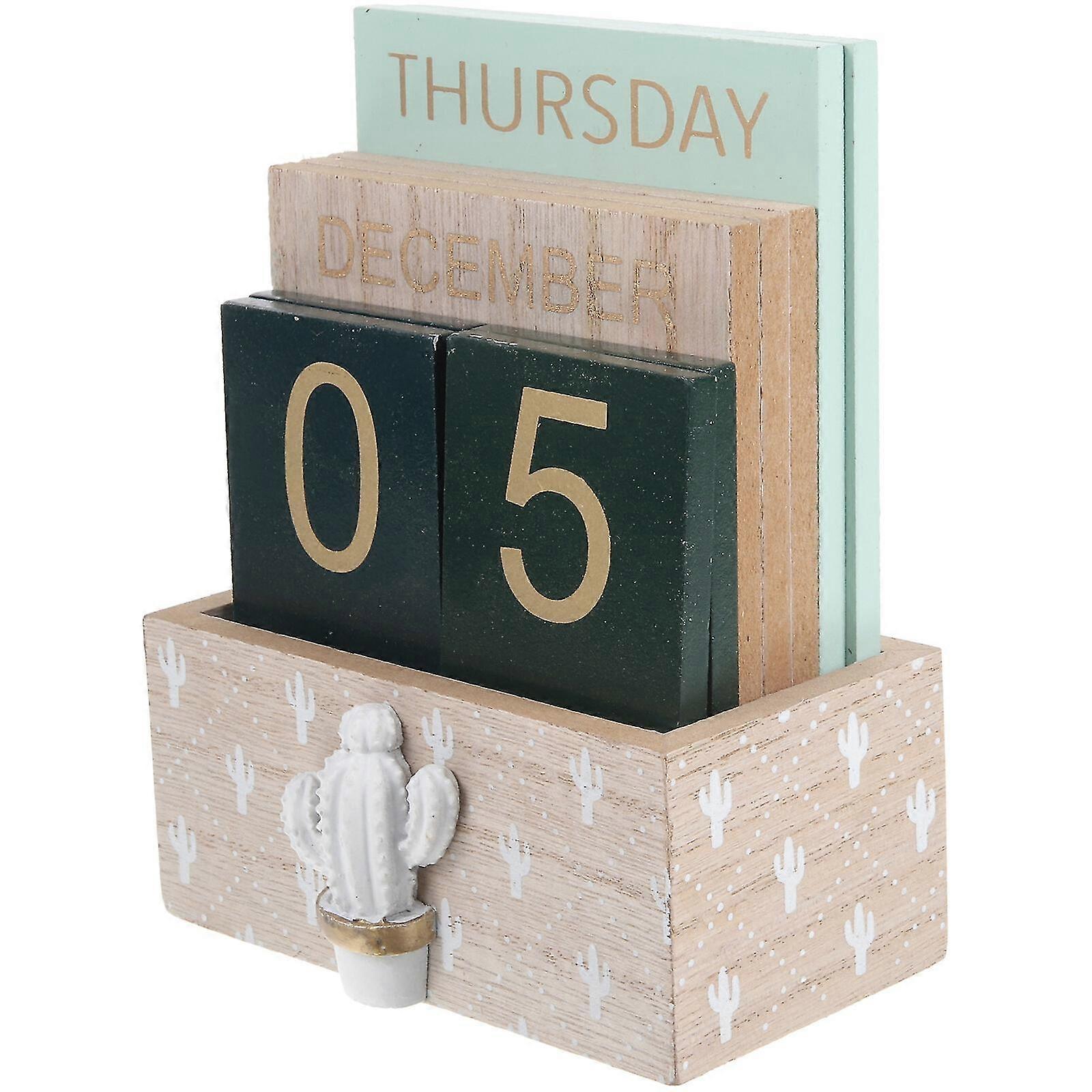 Perpetual Calendar Rustic Wooden Block Calendar For Home Office Desktop
