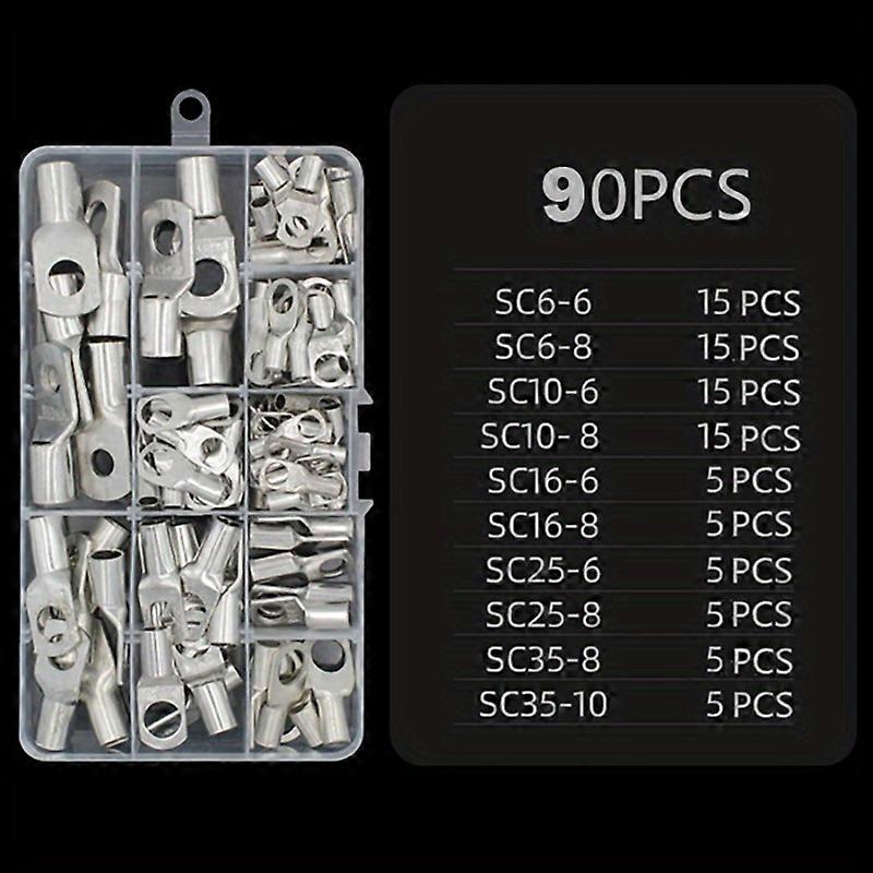 90/100pcs Tinned Copper Battery Wire Lugs - Crimp Rings for Auto, Marine, and More - Heavy Duty Connectors for Copper Cable Ends and Wire Terminals