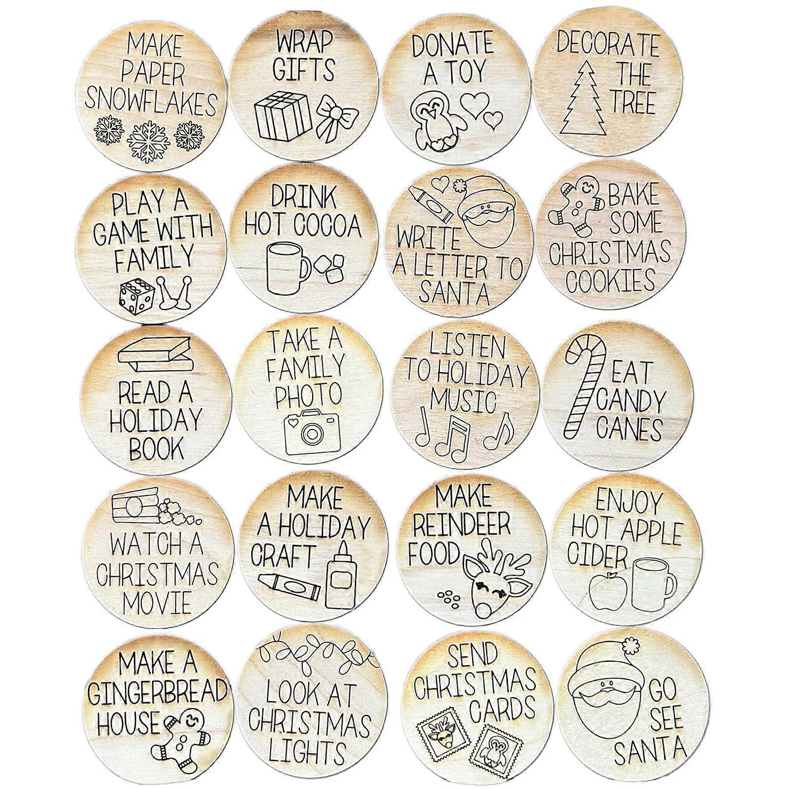 Christmas Advent Calendar Countdown Tokens Set,Wooden Christmas Event Coin,100% New
