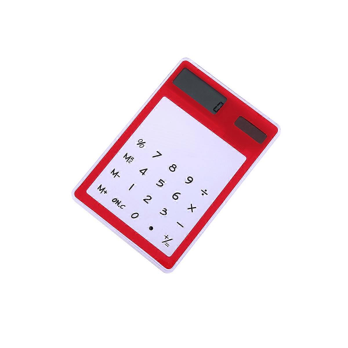Solar Calculator Transparent Touch Panel with LCD Screen Design School Office Supplies (Red)