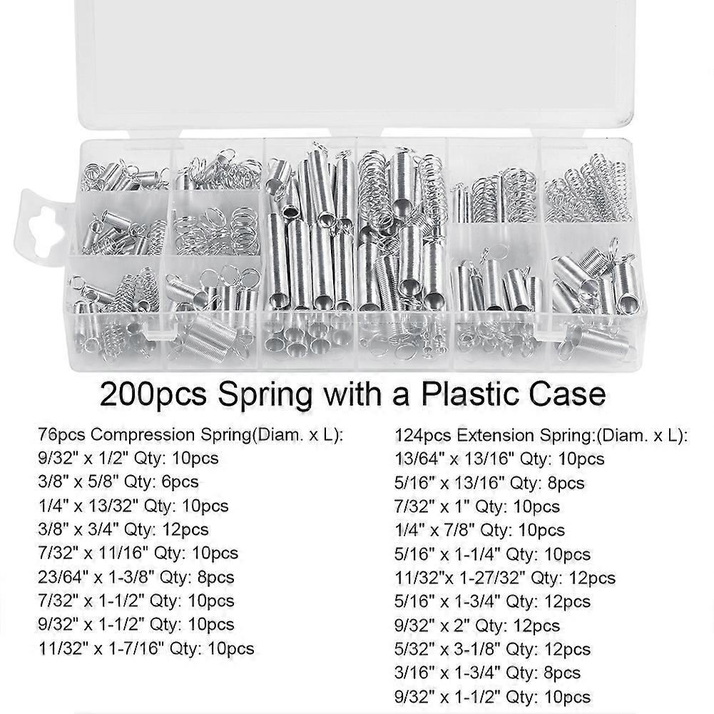 200pcs/Set 20 Sizes Extension Compression Spring Assortment Metal Springs Kit with Box_