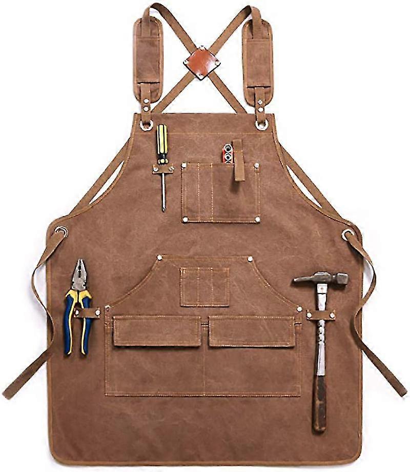 Tablier à outils pour homme, tablier de charpentier en lin ciré, tablier de cuisine d'atelier de menuiserie robuste