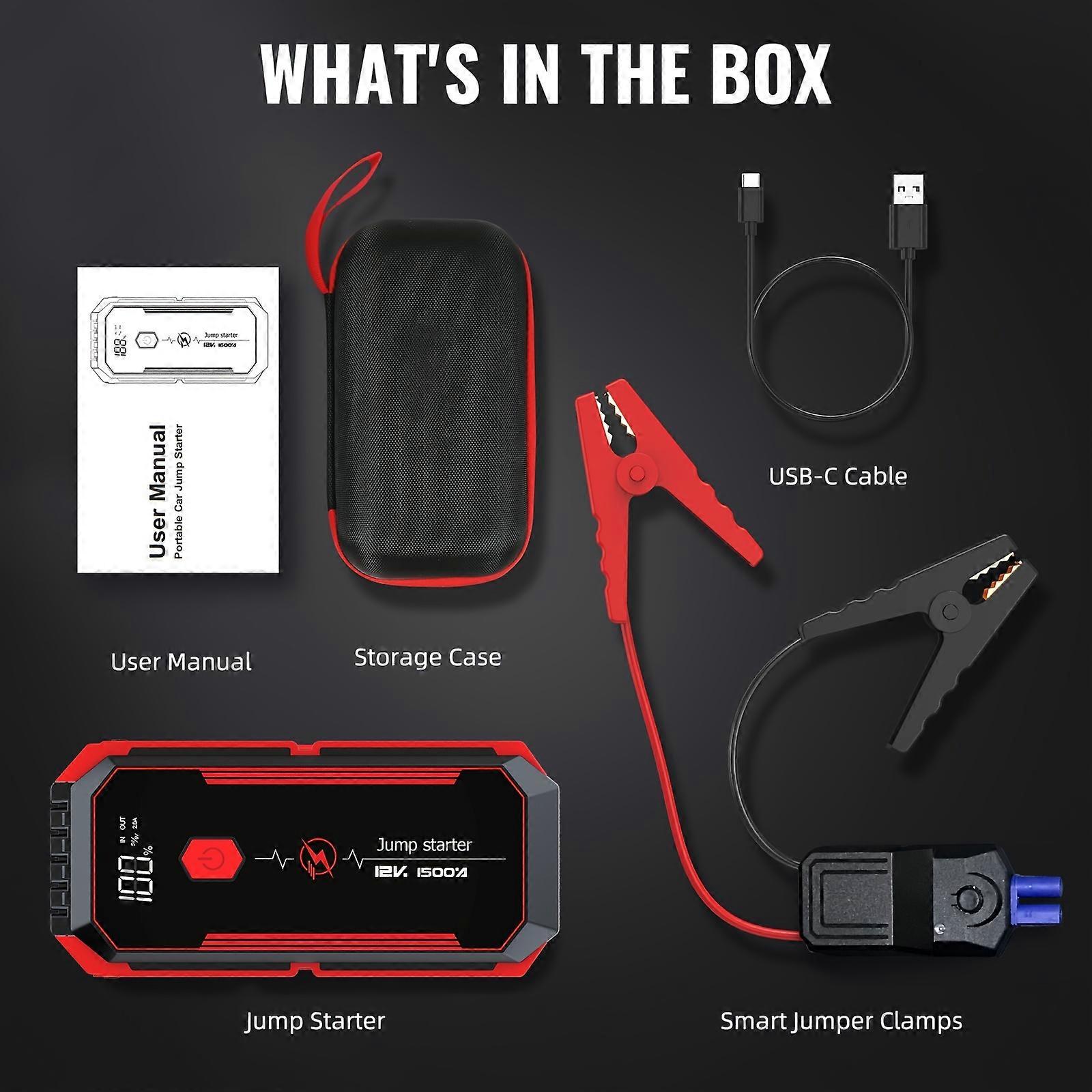 Car Jump Starter 2500A Peak Car Battery Jump Starter Up To 2.11gal Gas And 1.85gal Diesel Engine 12V Portable Lithium Jump Starter LED Light/USB QC3.0