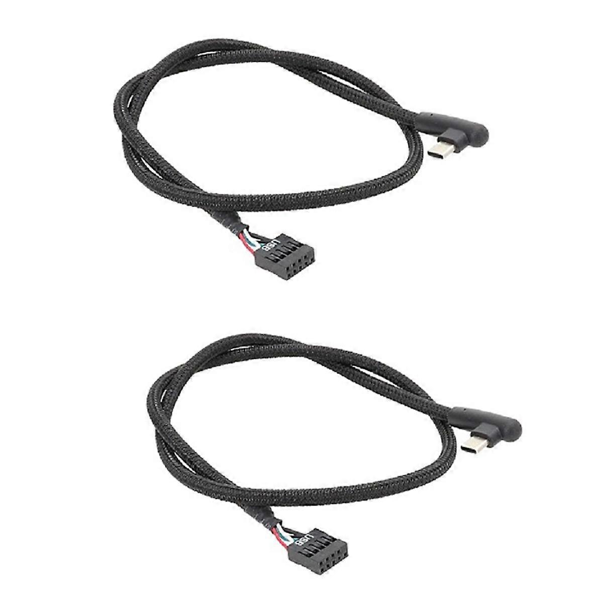 2Pcs USB 9Pin to Type C Cable for Computer Motherboard Anti Shielding Mesh Line Enhances Stability