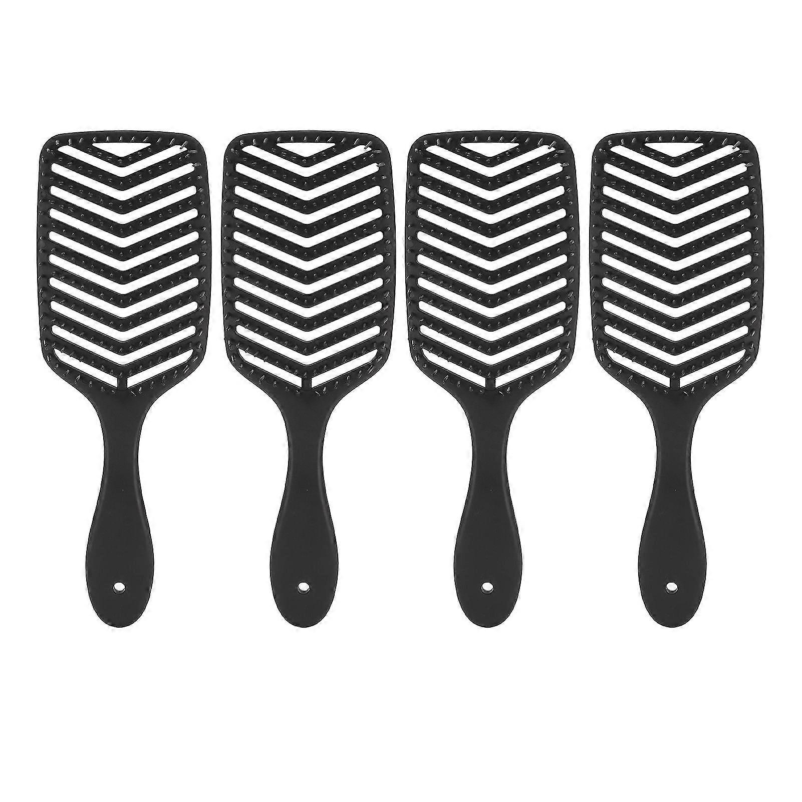 Hollow Out Brushes for Hair Detangling and Scalp Massage Combs Set of 4 Black