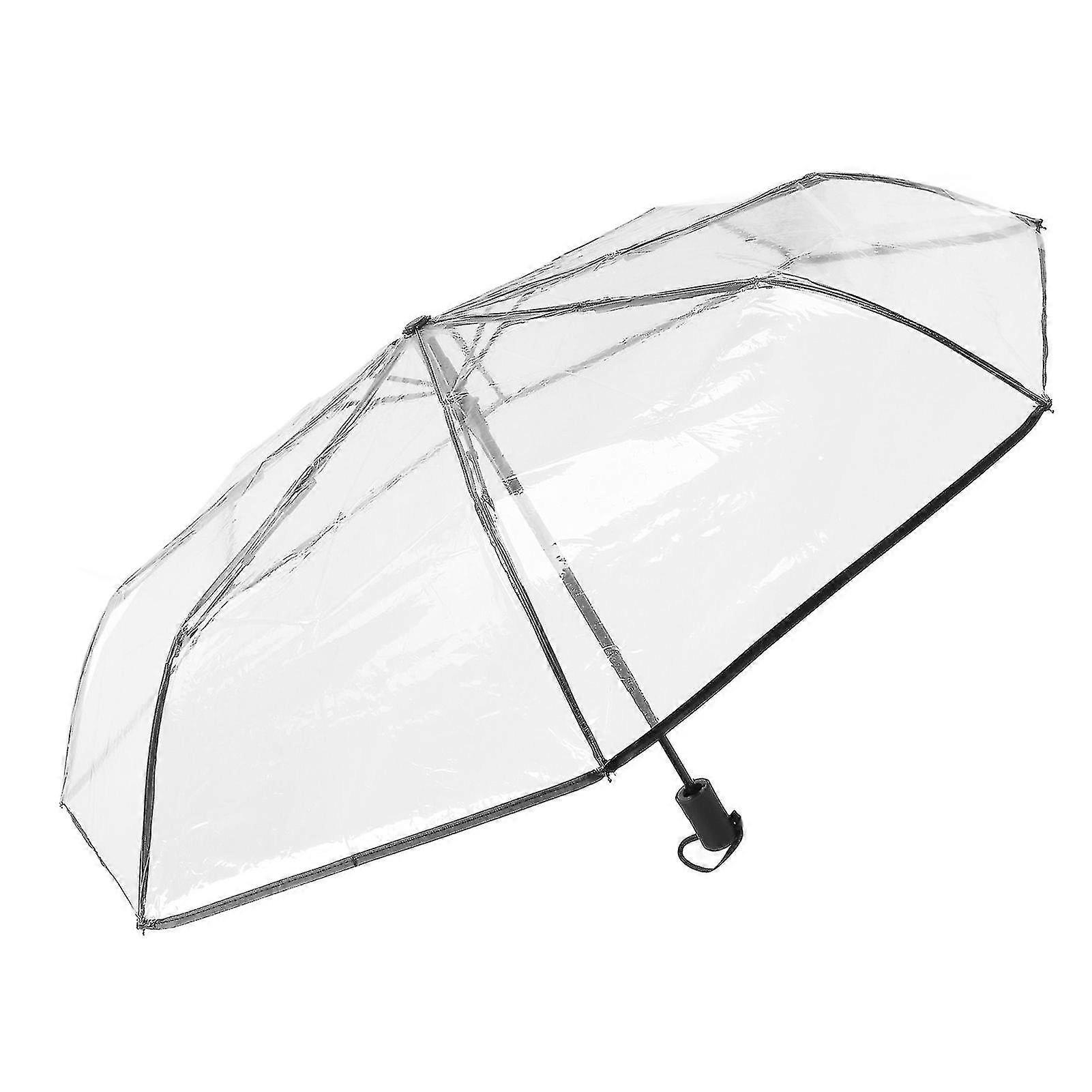 Clear Automatic Foldable Umbrella 8 Ribs 3 Folding Black Edging Transparent Auto Open Close Umbrella