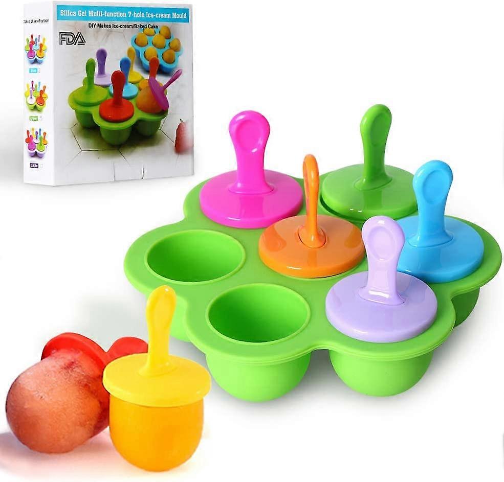 Mini Silicone Popsicle Mold, 7-cavity DIY Ice Pop Mold with Colorful Plastic Sticks, Popsicle Makers for Egg Bites, Lollipop and Ice Cream Mould, Baby