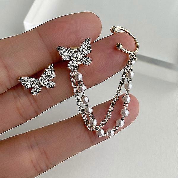 Cute Butterfly Personality Asymmetric Ear Cuff Earrings