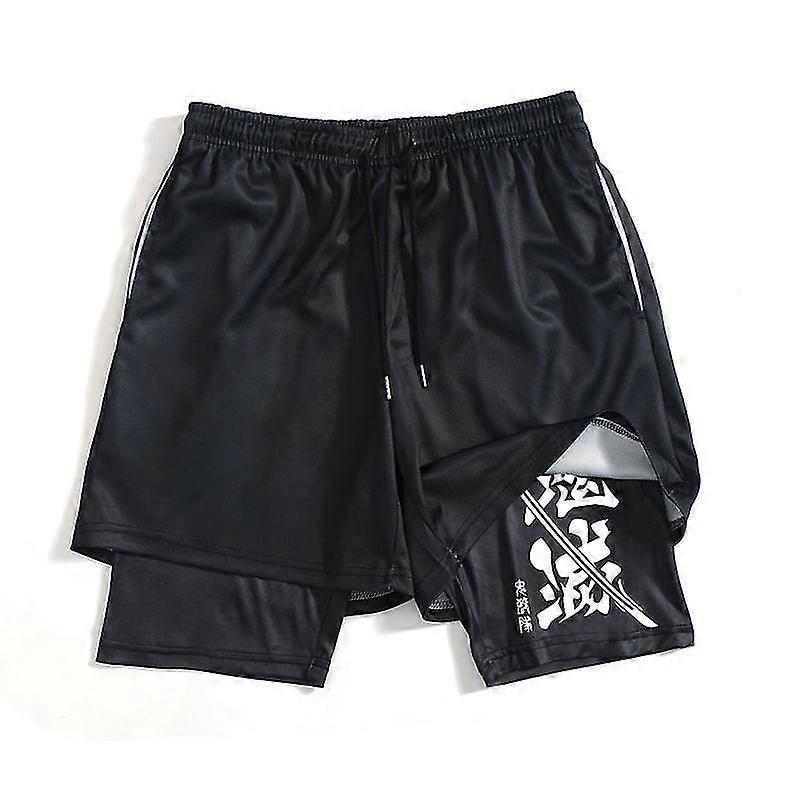 Anime Demon Slayer Spor Salonu Şort Erkekler 2 In1 Mesh Nefes Alabilir Erkek Rahat Rengoku Şort Fitness Erkek Vücut Geliştirme Koşu Şort