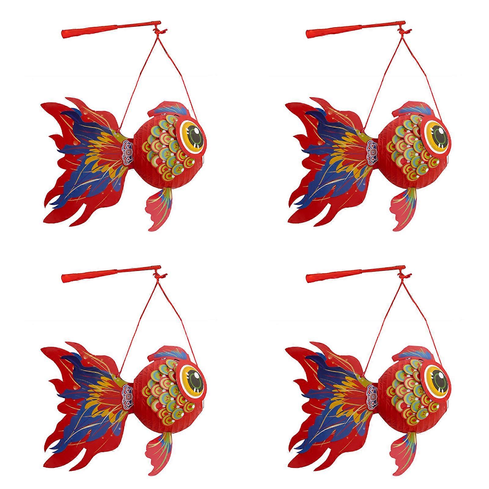 4 Pcs Handheld Goldfish Lantern Chinese Traditional Lighted Goldfish Lantern DIY Kit Bright Colored Easy DIY Assembly Lantern for Mid-Autumn Spring Fe