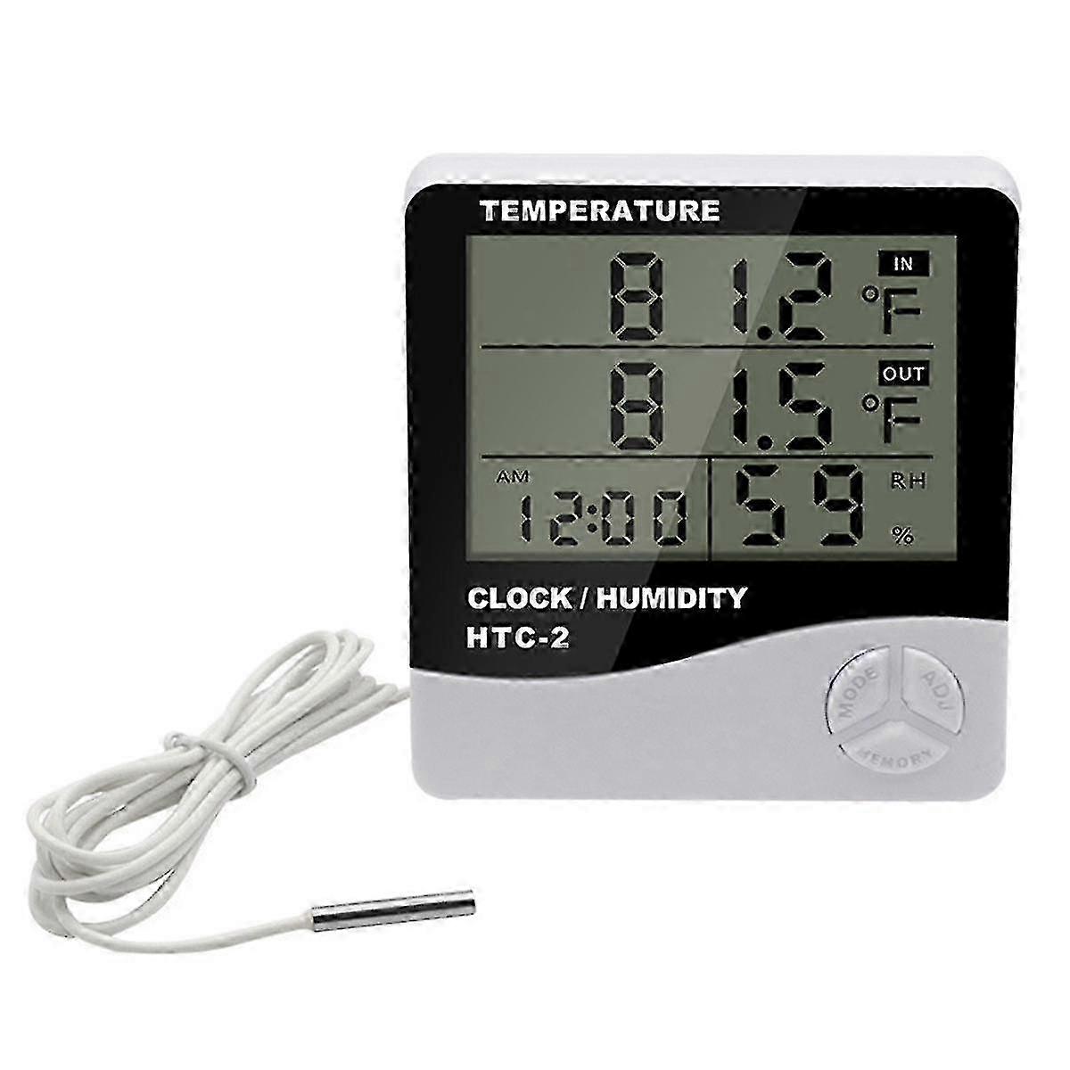Thermometer with Time and Alarm Clock Function for Measuring Temperature Humidity Including 1.4M/55.11in Probe