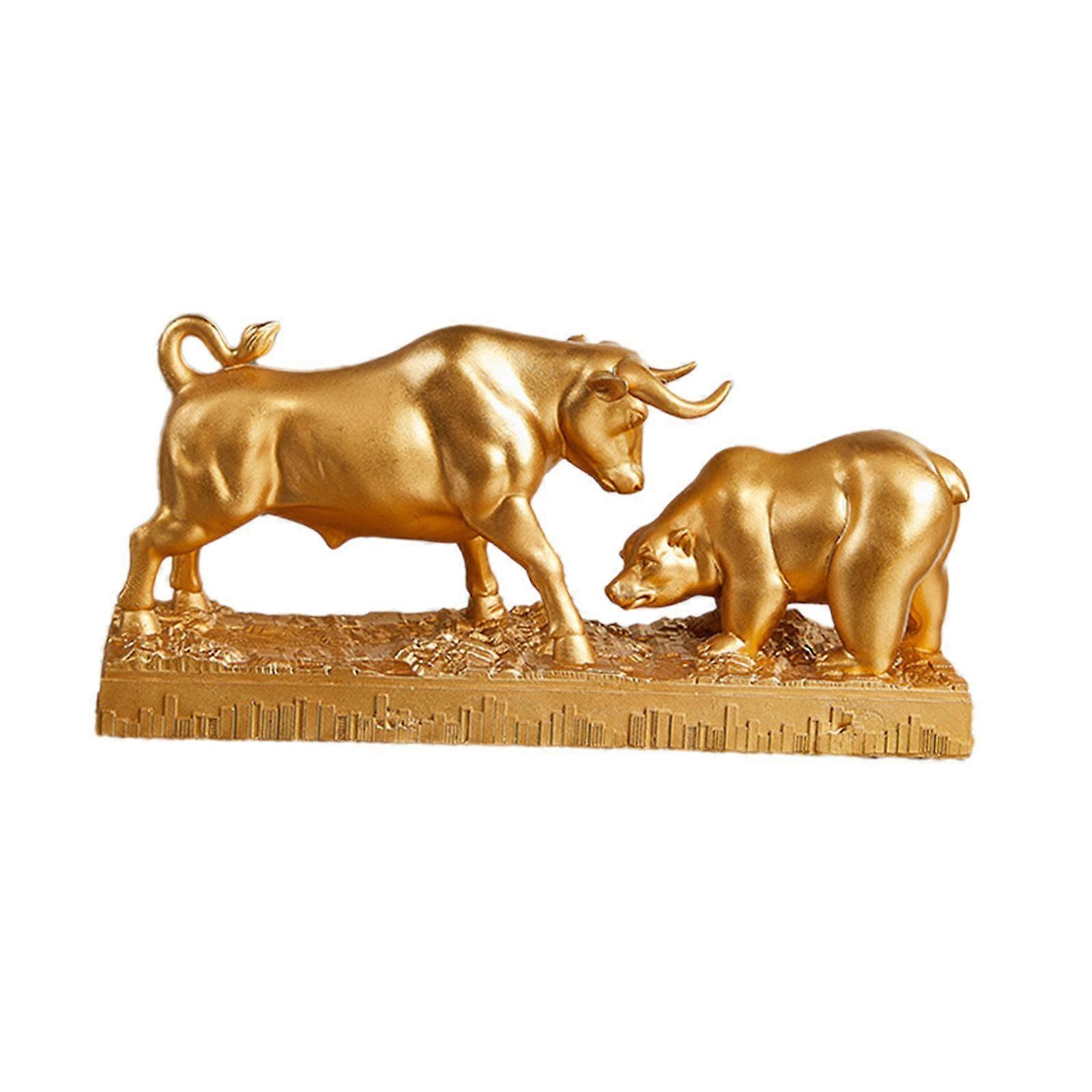 Bull and Bear Figurine Statue Table Decoration for Libraries Decor Versatile Golden