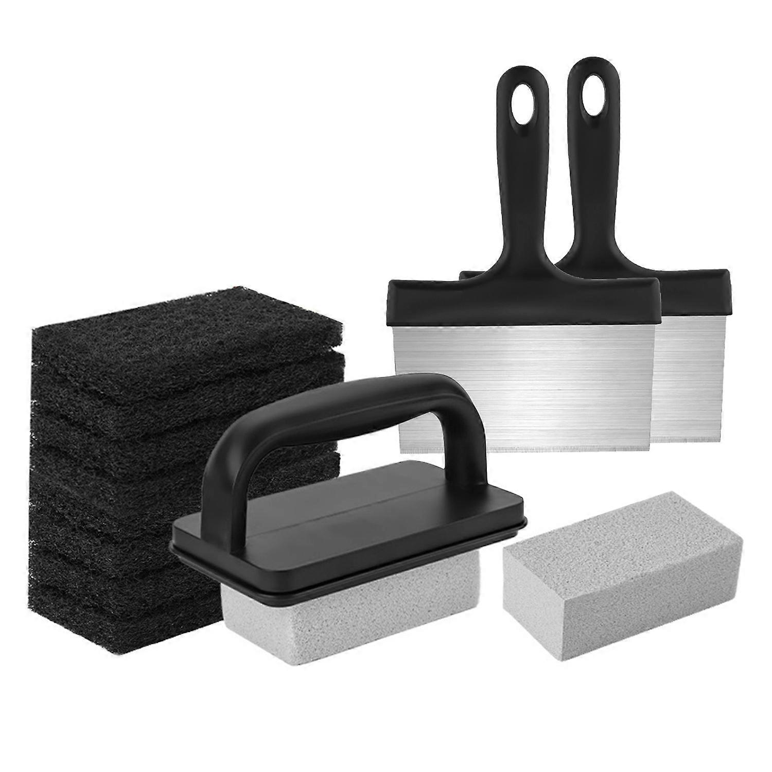 1 Set BBQ Griddle Cleaning Tool Kit with Handle Scraper Scouring Pad Pumice Stone Brush