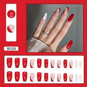 Unhas postiças de estilo francês branco e vermelho que não machucam as mãos Não é fácil quebrar o modelo de cola de geléia de unhas