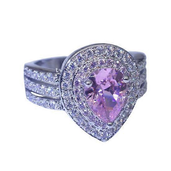 Wedding Ring Shiny Waterdrop Shape Three Layers Anti-deform Faux Crystal Inlaid Decorate Luxury Stainless