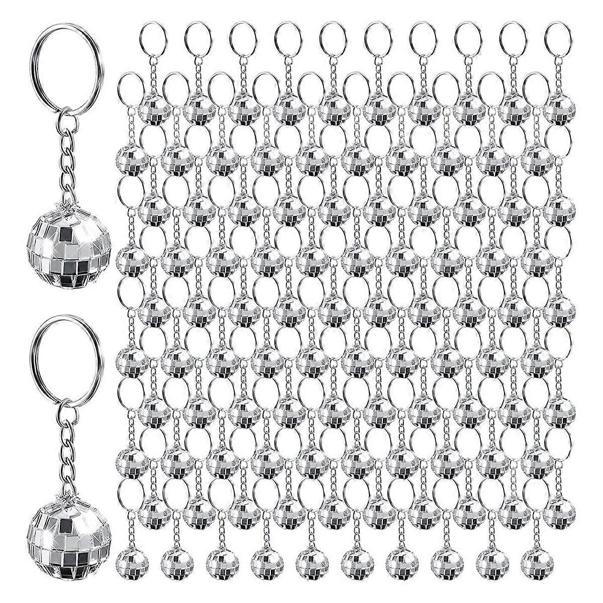 96Pcs Mini Disco Ball Keychains Disco Ball Favors Mirror 70s 80s 90s Disco Keychain Bulk Silver Dis