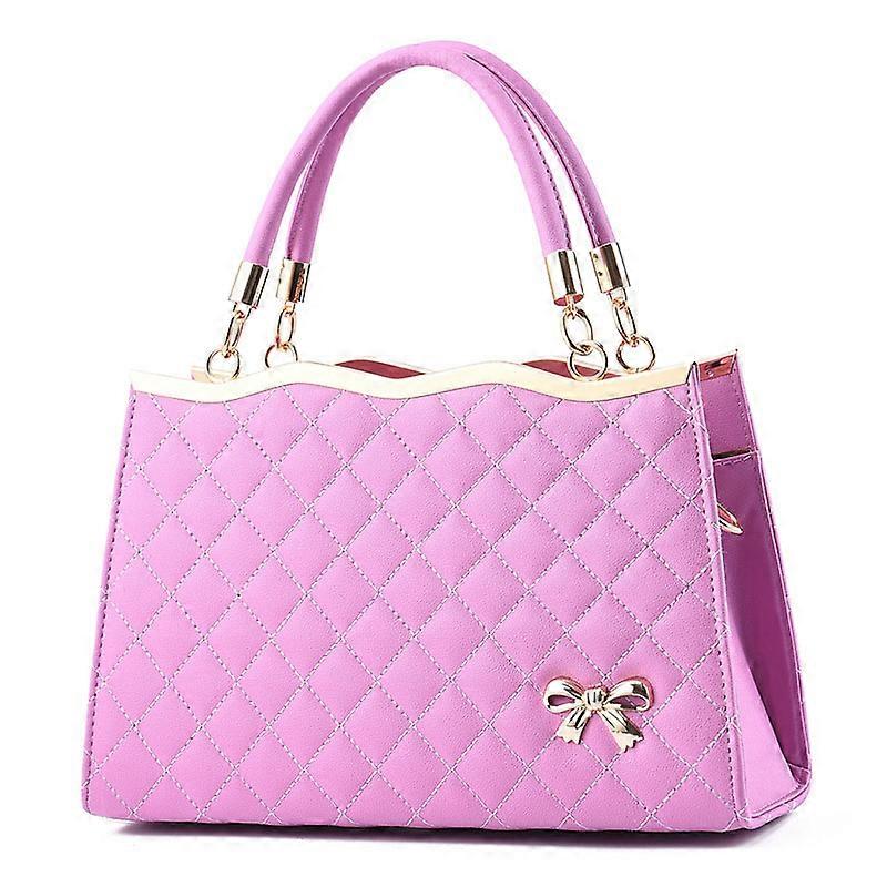 Women Purse Shoulder Bag Large Capacity PU Embroidered Rhombus Top Handle Satchel Shoulder Bag Purple Free Size