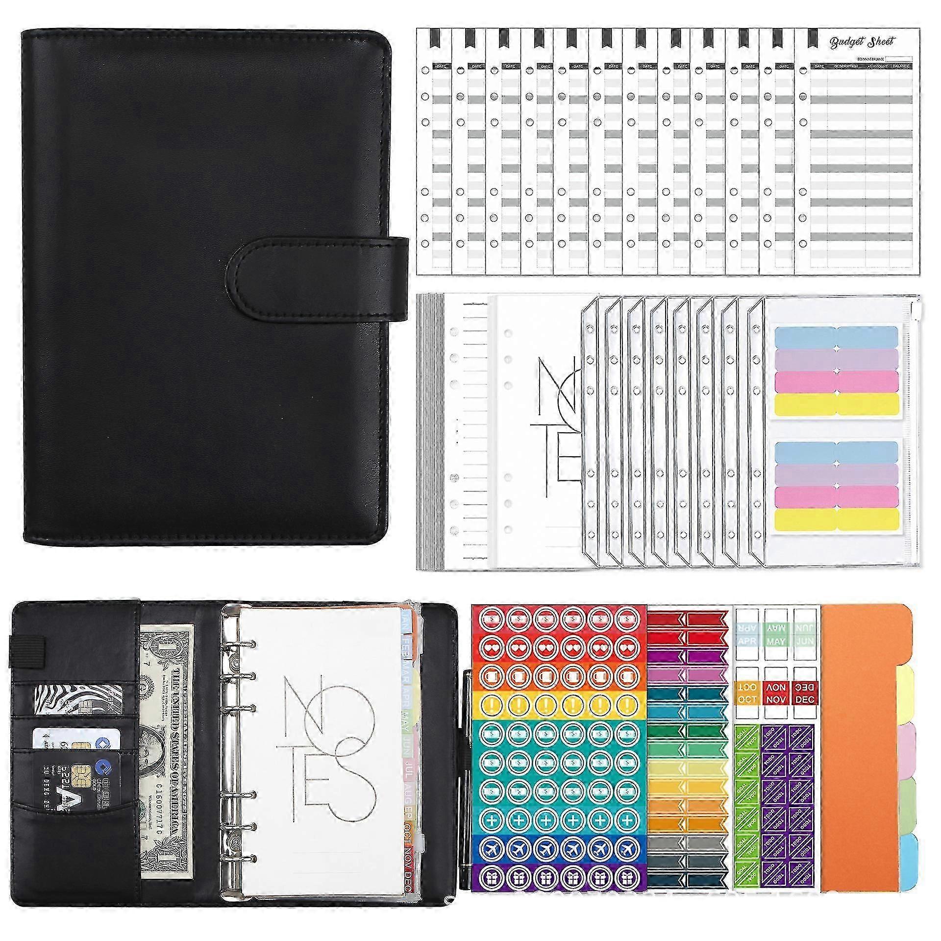 A6 Budget Binder With Zipper Envelopes Pu Leather Refillable Money Saving Binder
