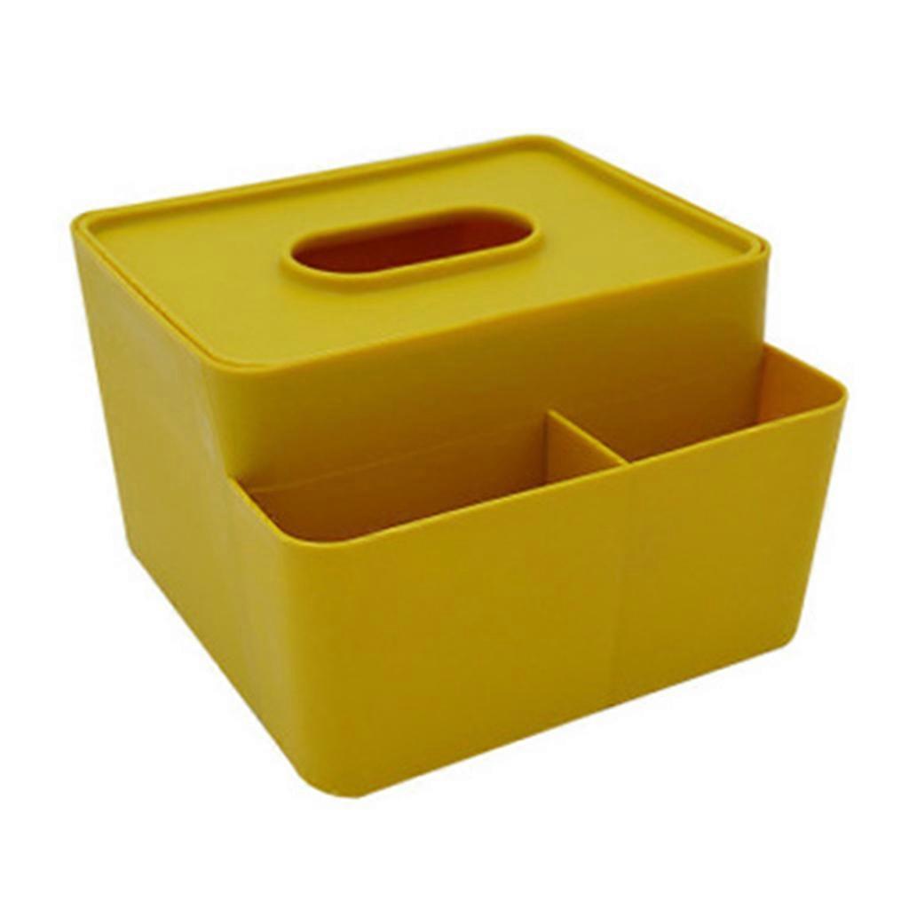 Multifunctional Desktop Tissue Box Napkin Container Remote Control Storage Box  Yellow