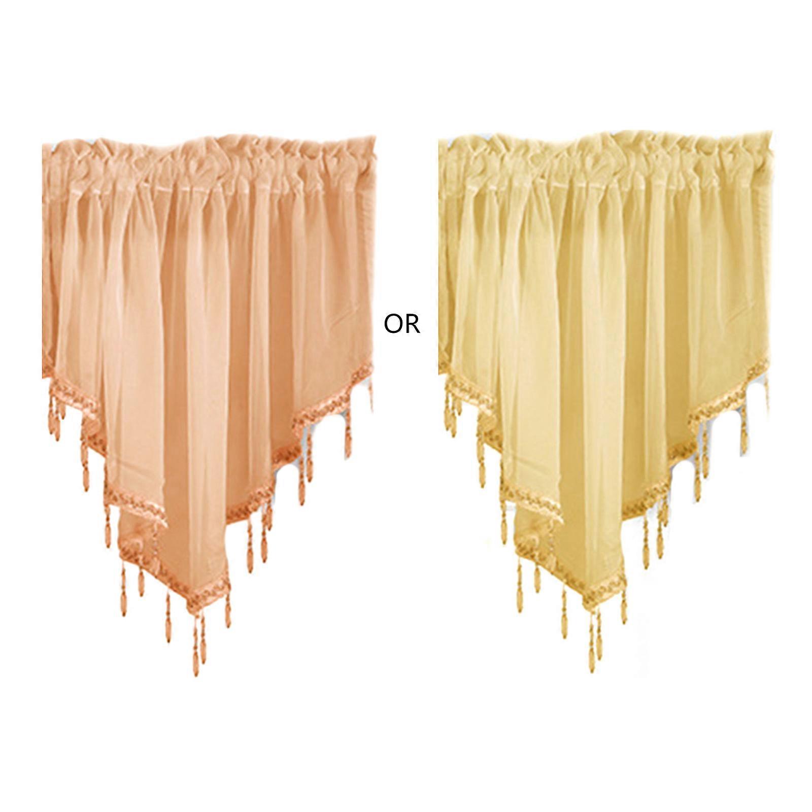 1Pc/3Pcs Candy Color Sheer for Triangle Valance Beaded Trim Tassels Window Curta 130X60 Three Yellows Yellow