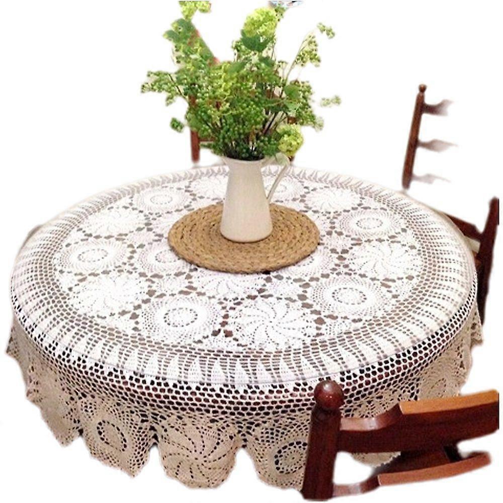 Ručně háčkované háčkované Americký čínský ubrus nostalgický čistá bavlna tkaný ubrus kulatý bílý béžový