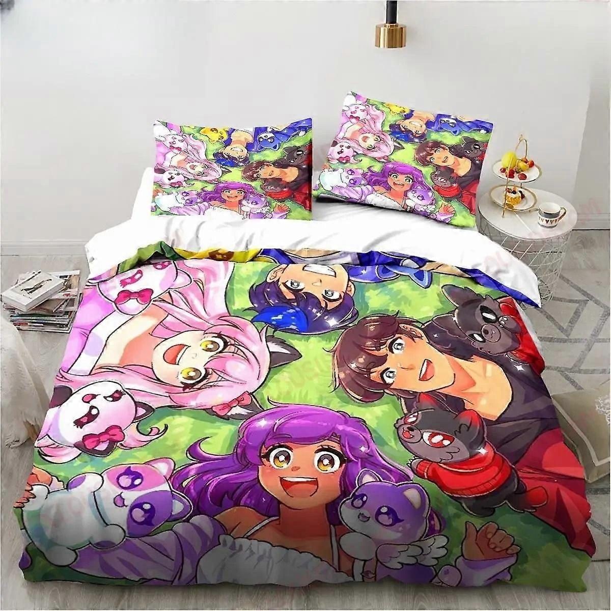 v2173 Bed Sheets New Cartoon Game Cute Aphmau with Wings Bedding Set Sheet King Twin Double Child Bedding Set Mircofiber or Polyester Duvet Cover 3-Pi
