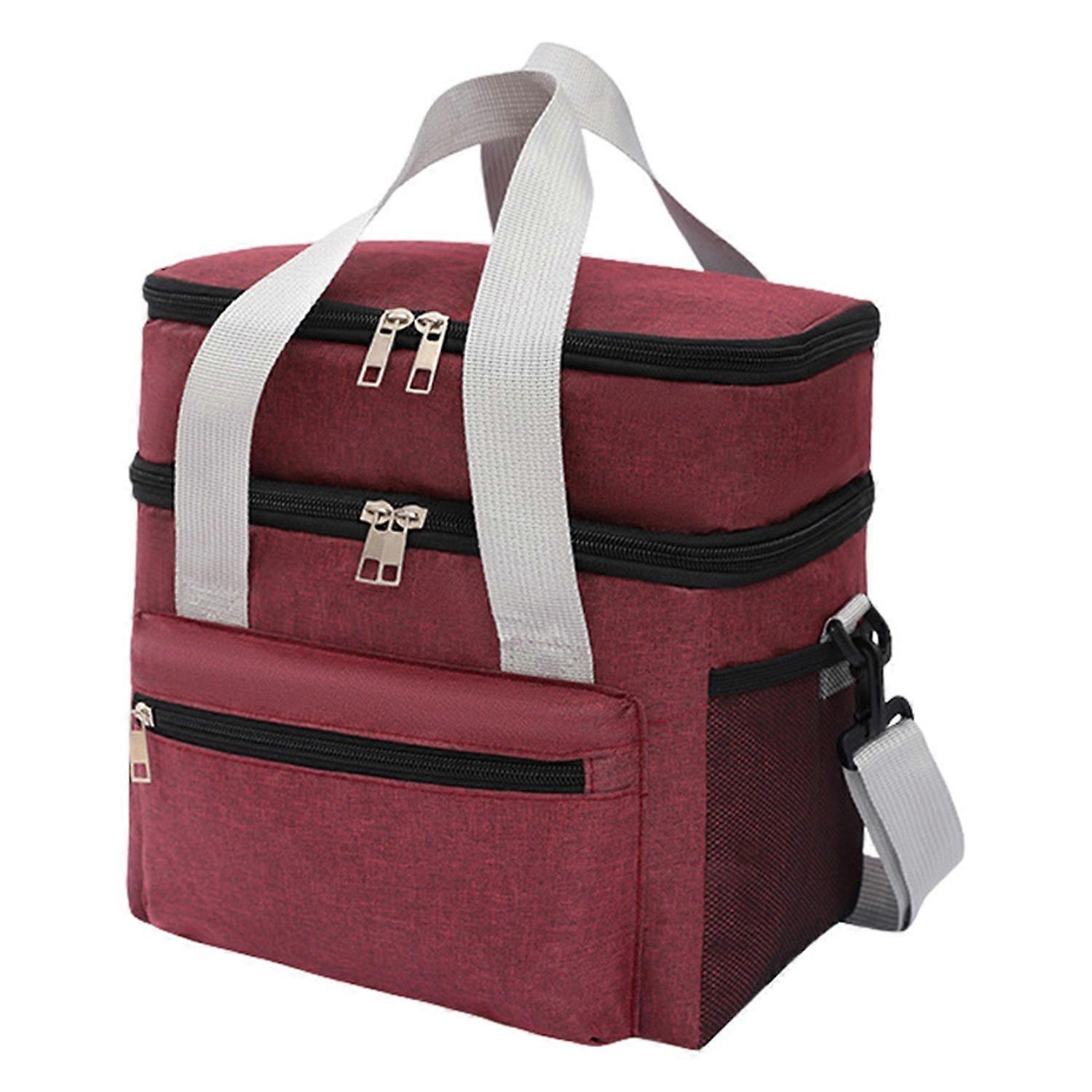 Insulated Lunch Bag Double Deck Reusable Picnic Bag with Pocket for Phones Wallets Thickened Lining