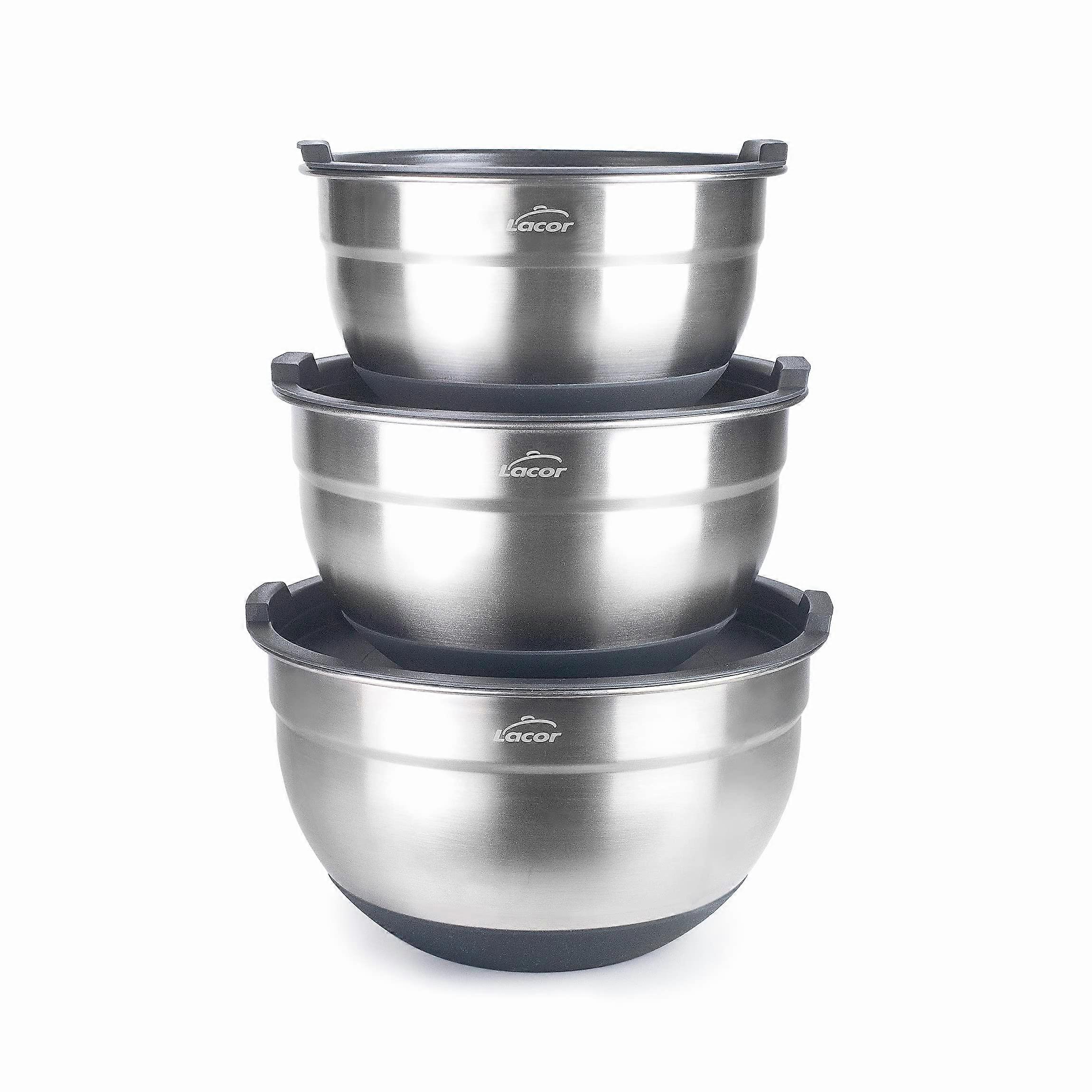 Set of 3 Stackable Salad Bowls with Lids - Sizes 20 cm (3 L), 22 cm (3.8 L), 24 cm (4.8 L)